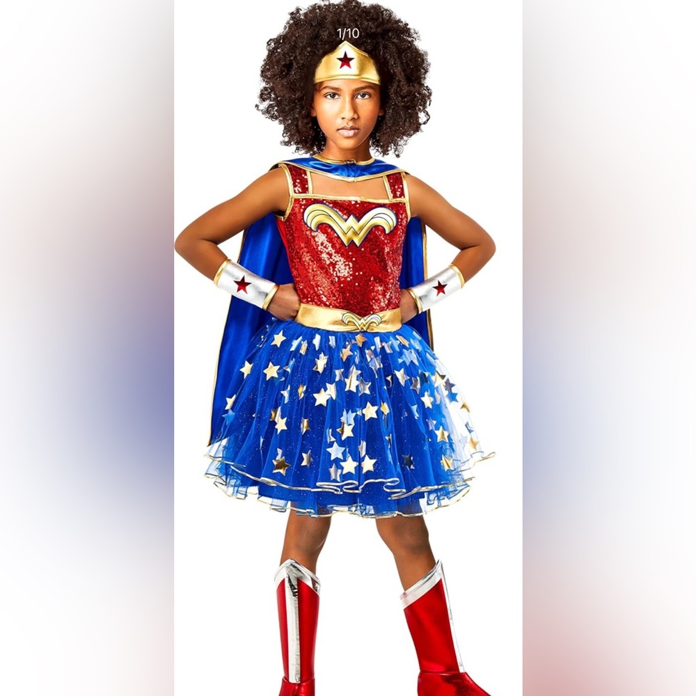 DRESS & CAPE ONLY! Rubie's Girls’ DC Wonder Woman Tutu Dress with Cape 10-12 New
